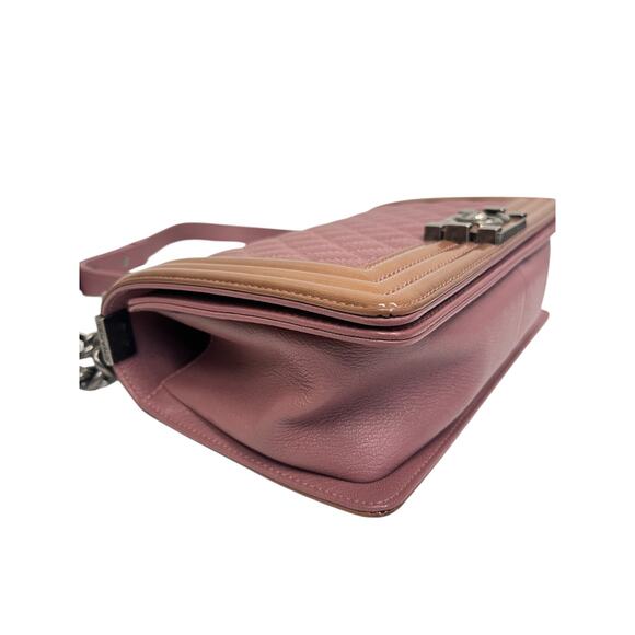 CHANEL Pink Leather Quilted Flap CC Logo Accent Medium Duo Boy Crossbody Bag - Picture 7 of 14